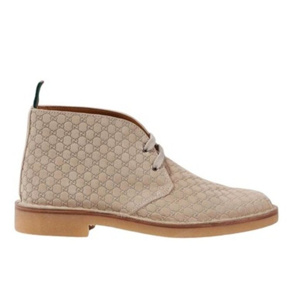 Authentic Gucci GG Monogram Beige Suede Ankle Boots 831283 Men's 11 US 11.5 NEW